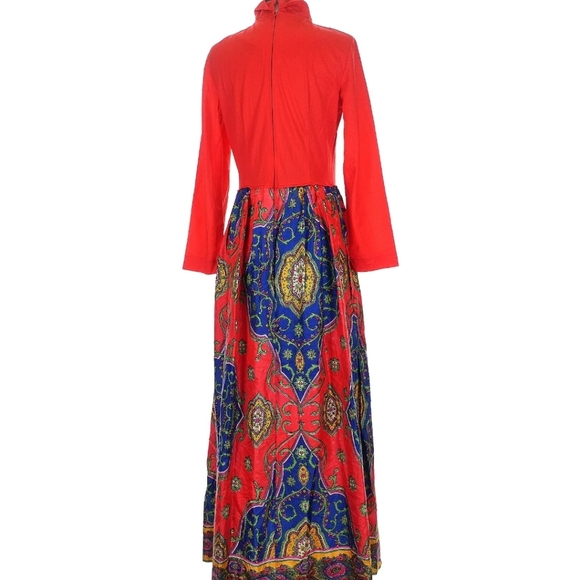 Vintage 60s LoungeCraft Red Maxi Dress NWT | Psychedelic Boho Hostess Gown Sz S - Picture 2 of 8